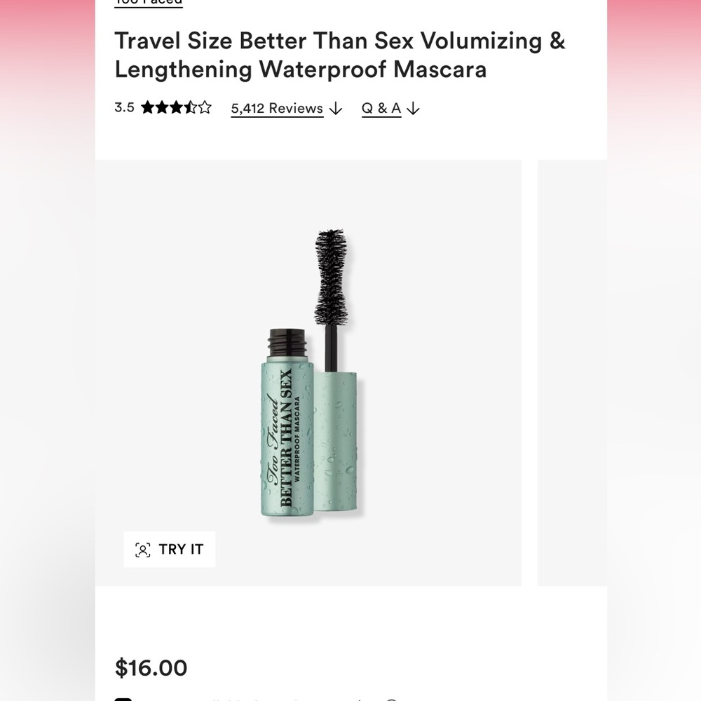 Too Faced Better Than Sex Waterproof Mascara - Teal
